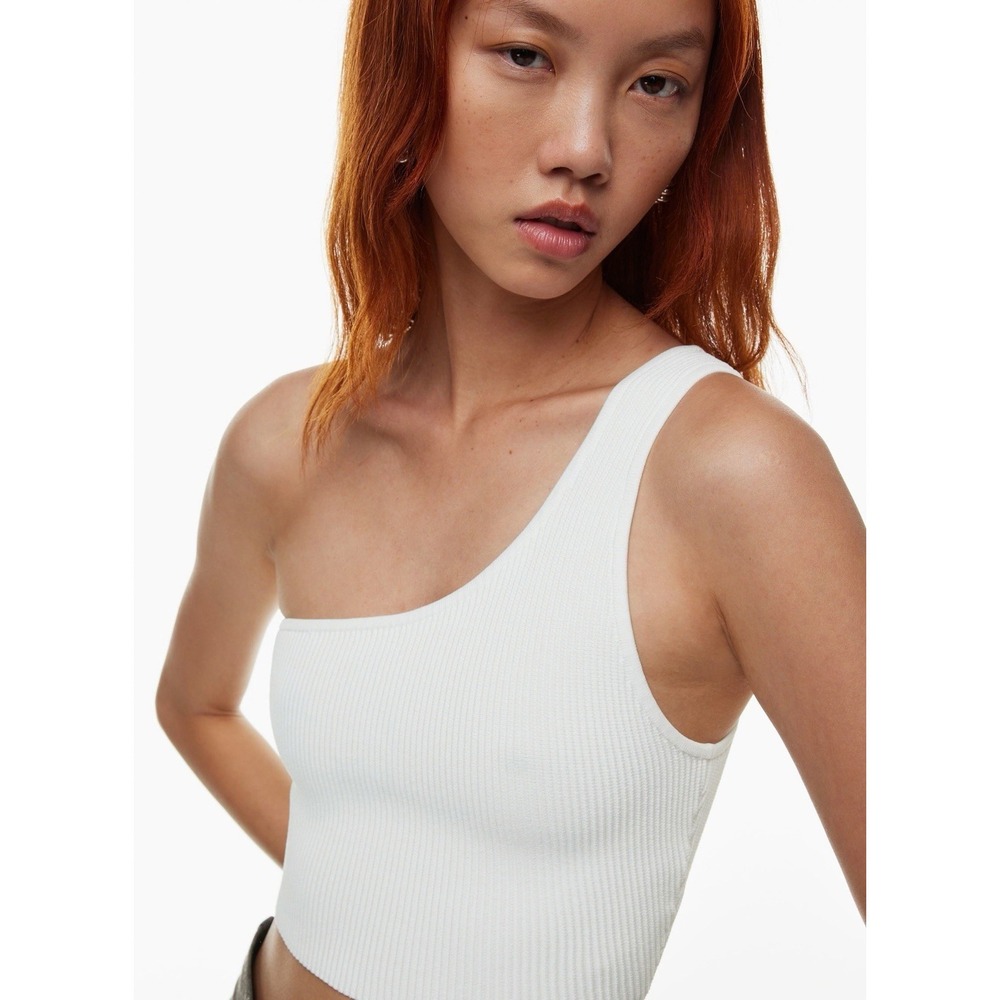 Aritzia Babaton Womens Sculpt Knit One Shoulder Cropped Tank Size L White Scandi